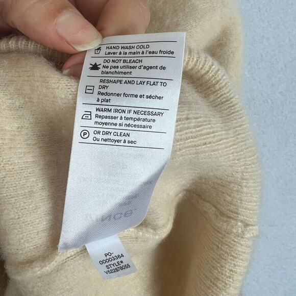 Vince Sweater Womens Small 100% Cashmere Mock Neck Cream Stripe Colorblock Boxy - Picture 9 of 11